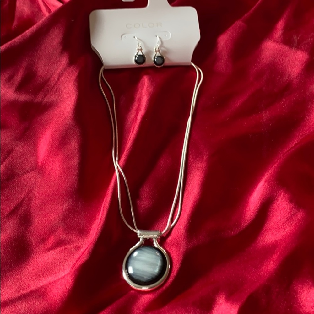 Silver double chain necklace and earrings